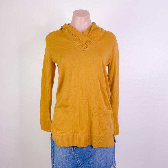 Jeanne Pierre Button Accent Cowl Neck Pullover Sweater Maple Gold sz Small NWT - Picture 2 of 11
